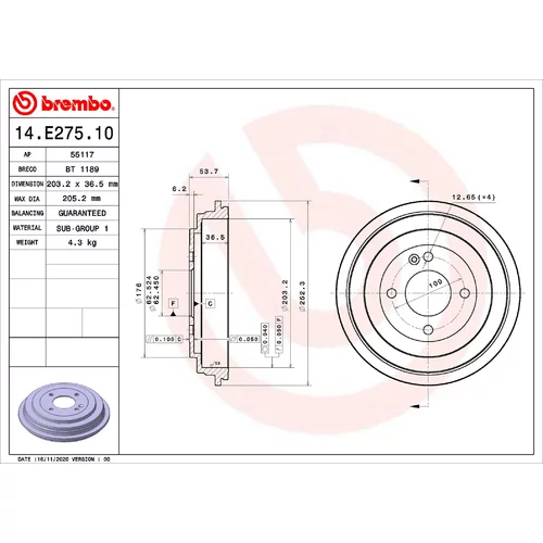 Brzdový bubon 14.E275.10 /BREMBO/