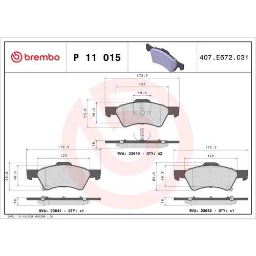 Sada brzdových platničiek kotúčovej brzdy BREMBO P 11 015