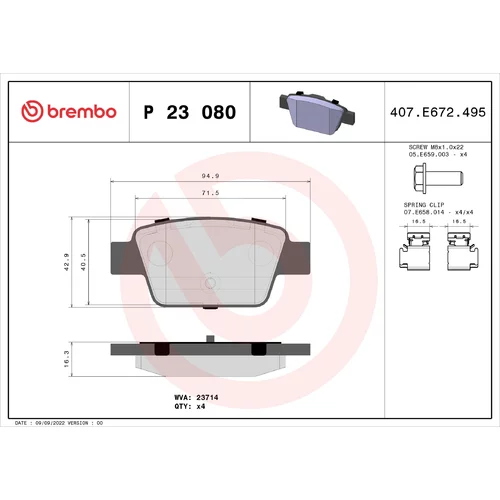 Sada brzdových platničiek kotúčovej brzdy BREMBO P 23 080