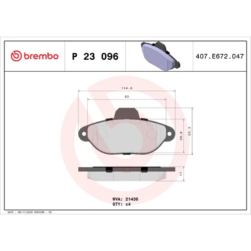 Sada brzdových platničiek kotúčovej brzdy BREMBO P 23 096