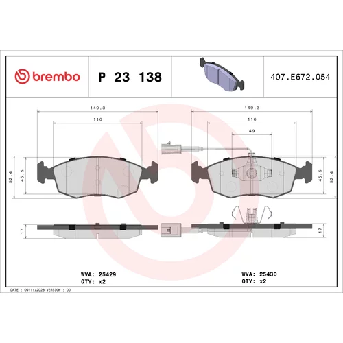 Sada brzdových platničiek kotúčovej brzdy BREMBO P 23 138