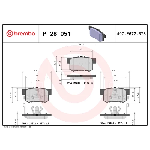 Sada brzdových platničiek kotúčovej brzdy BREMBO P 28 051