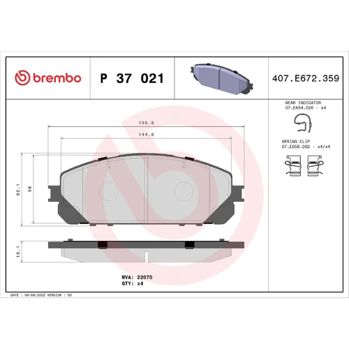 Sada brzdových platničiek kotúčovej brzdy BREMBO P 37 021