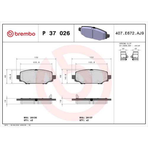 Sada brzdových platničiek kotúčovej brzdy BREMBO P 37 026