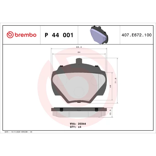 Sada brzdových platničiek kotúčovej brzdy BREMBO P 44 001