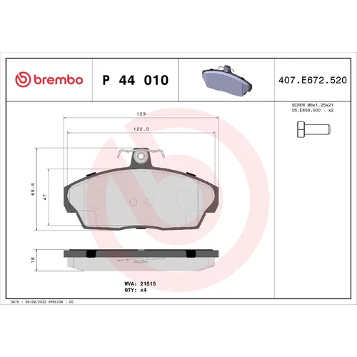 Sada brzdových platničiek kotúčovej brzdy BREMBO P 44 010