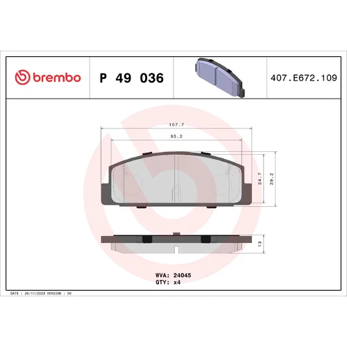 Sada brzdových platničiek kotúčovej brzdy BREMBO P 49 036