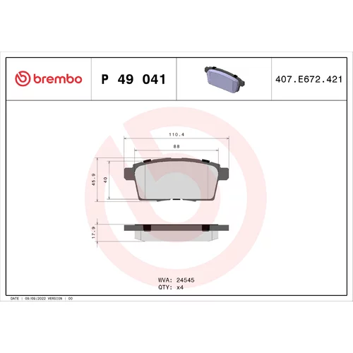 Sada brzdových platničiek kotúčovej brzdy BREMBO P 49 041