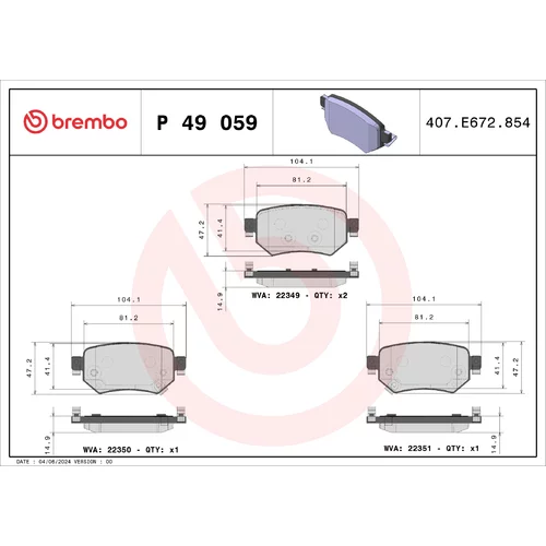 Sada brzdových platničiek kotúčovej brzdy BREMBO P 49 059