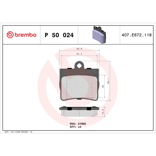 Sada brzdových platničiek kotúčovej brzdy BREMBO P 50 024