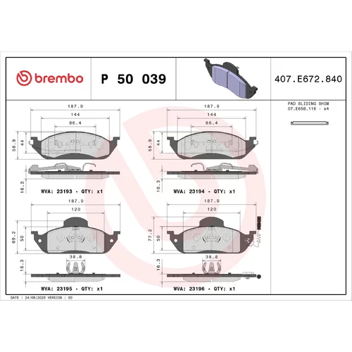 Sada brzdových platničiek kotúčovej brzdy BREMBO P 50 039