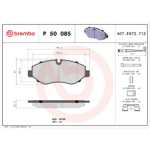 Sada brzdových platničiek kotúčovej brzdy BREMBO P 50 085