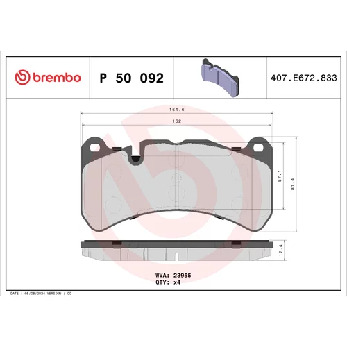 Sada brzdových platničiek kotúčovej brzdy BREMBO P 50 092