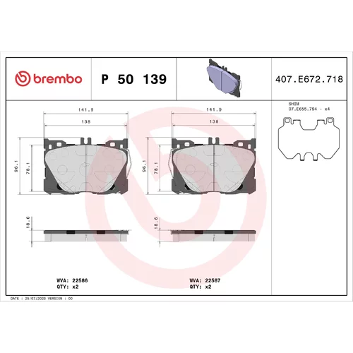 Sada brzdových platničiek kotúčovej brzdy BREMBO P 50 139