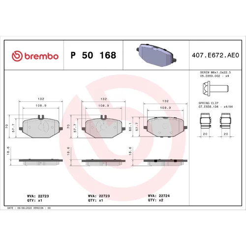 Sada brzdových platničiek kotúčovej brzdy BREMBO P 50 168