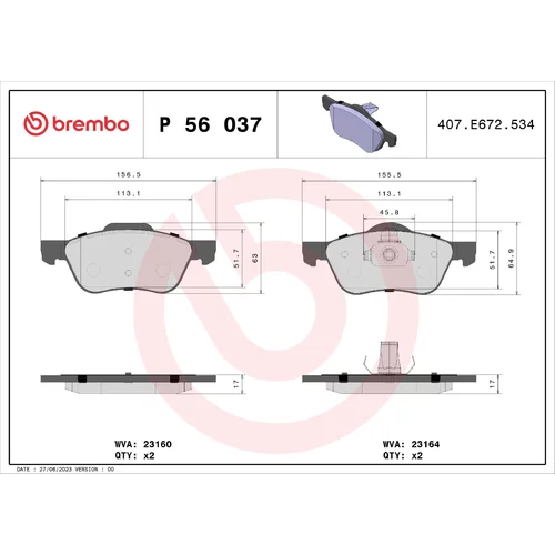 Sada brzdových platničiek kotúčovej brzdy BREMBO P 56 037