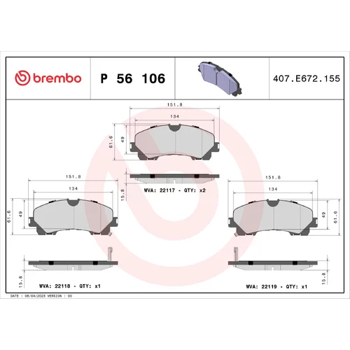 Sada brzdových platničiek kotúčovej brzdy BREMBO P 56 106