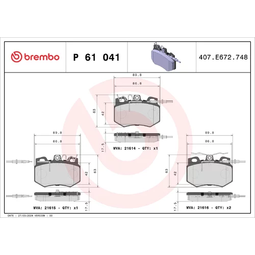 Sada brzdových platničiek kotúčovej brzdy BREMBO P 61 041