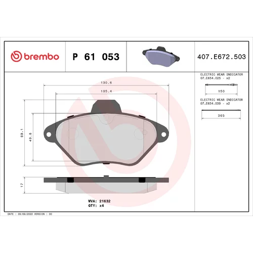 Sada brzdových platničiek kotúčovej brzdy BREMBO P 61 053