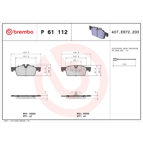 Sada brzdových platničiek kotúčovej brzdy BREMBO P 61 112