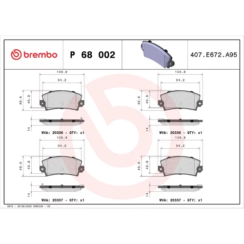 Sada brzdových platničiek kotúčovej brzdy BREMBO P 68 002