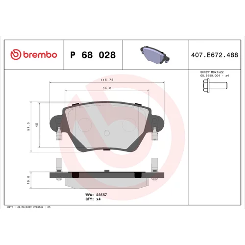 Sada brzdových platničiek kotúčovej brzdy BREMBO P 68 028