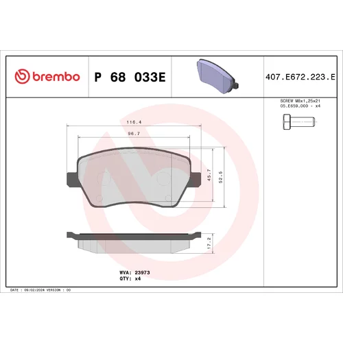 Sada brzdových platničiek kotúčovej brzdy BREMBO P 68 033E