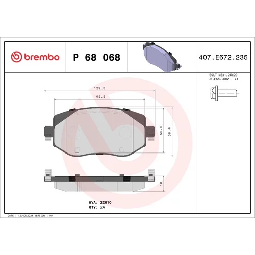 Sada brzdových platničiek kotúčovej brzdy BREMBO P 68 068X