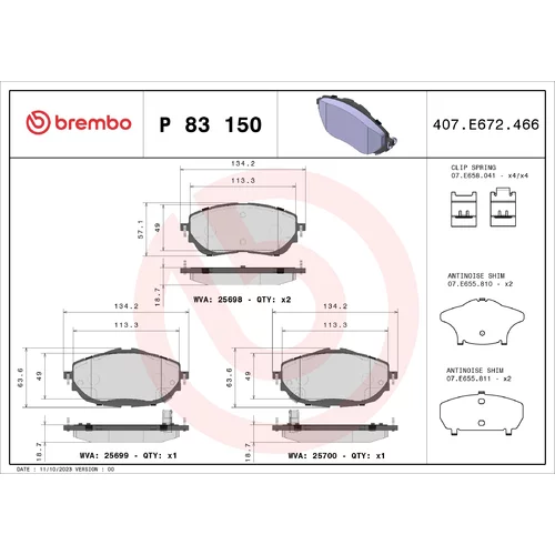 Sada brzdových platničiek kotúčovej brzdy BREMBO P 83 150