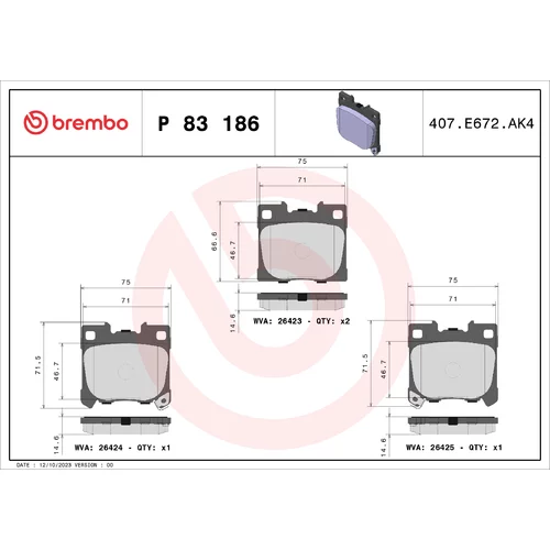 Sada brzdových platničiek kotúčovej brzdy BREMBO P 83 186