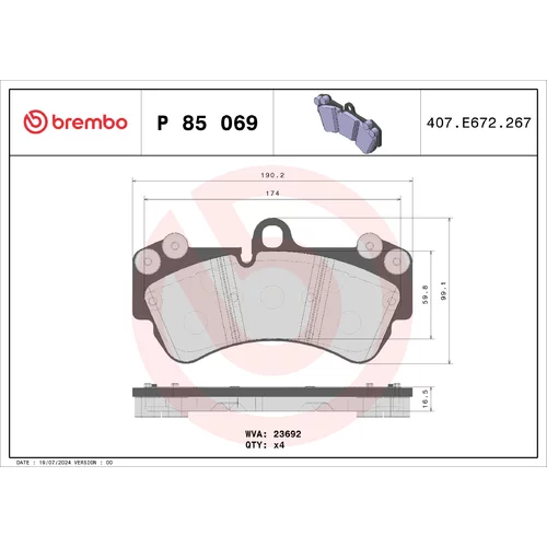 Sada brzdových platničiek kotúčovej brzdy BREMBO P 85 069