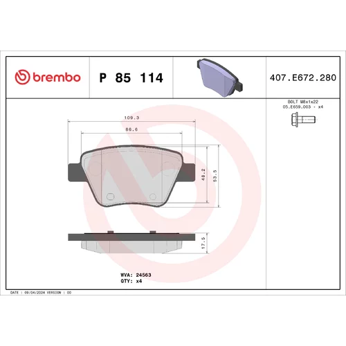 Sada brzdových platničiek kotúčovej brzdy BREMBO P 85 114