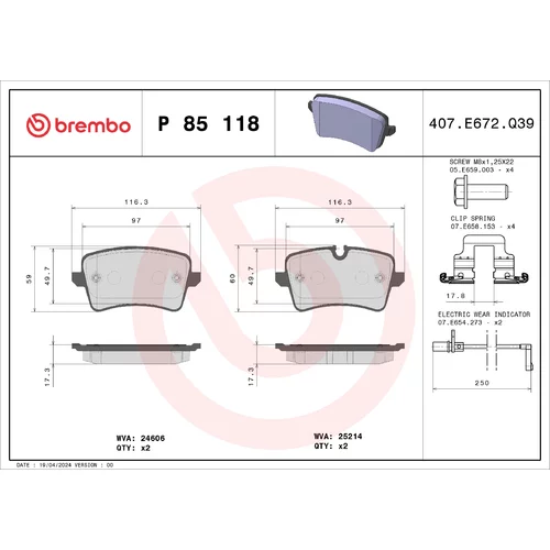 Sada brzdových platničiek kotúčovej brzdy BREMBO P 85 118