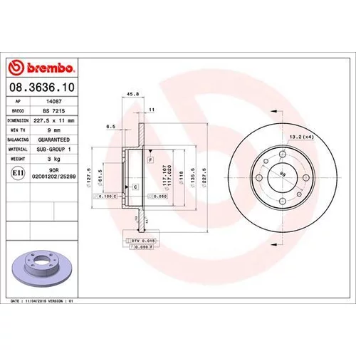 Brzdový kotúč BREMBO 08.3636.10