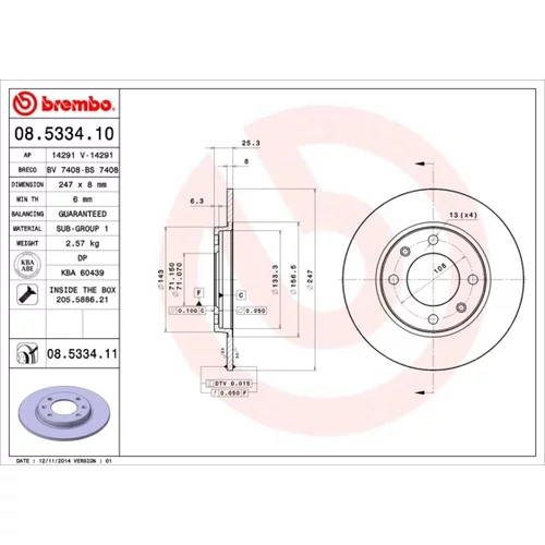 Brzdový kotúč BREMBO 08.5334.11