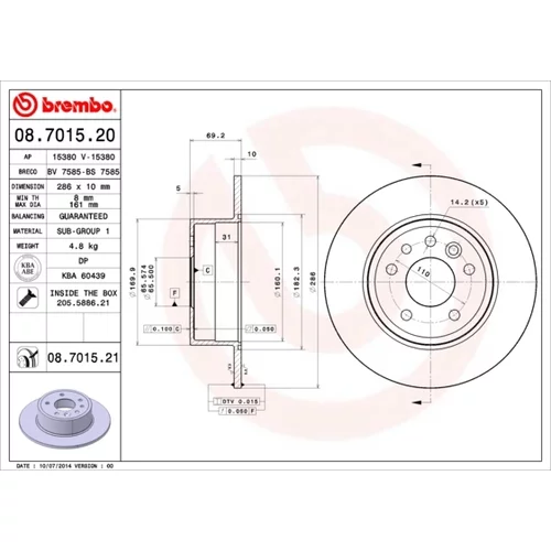 Brzdový kotúč BREMBO 08.7015.21