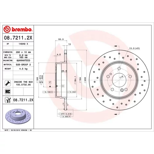 Brzdový kotúč BREMBO 08.7211.2X