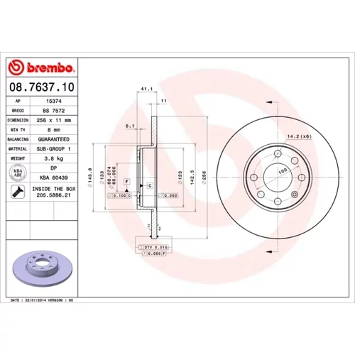 Brzdový kotúč BREMBO 08.7637.10