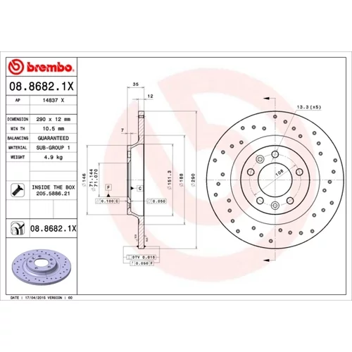 Brzdový kotúč BREMBO 08.8682.1X