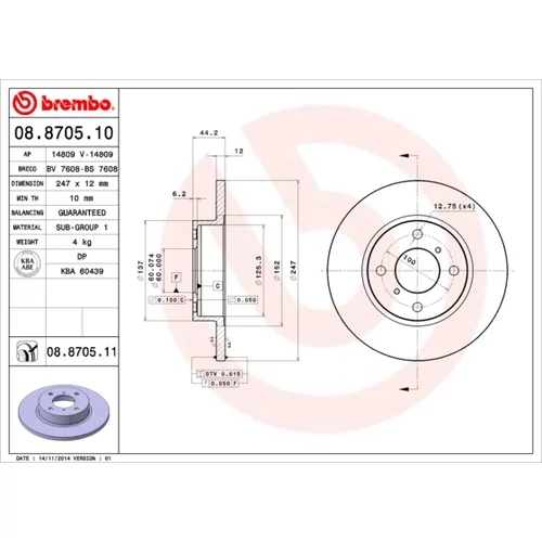 Brzdový kotúč BREMBO 08.8705.10