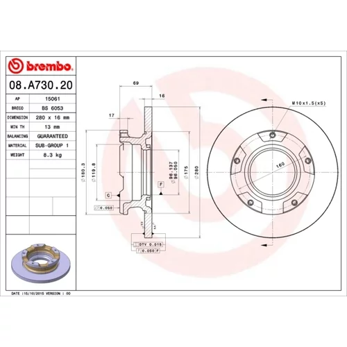 Brzdový kotúč BREMBO 08.A730.20