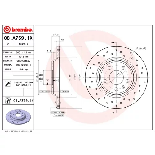 Brzdový kotúč BREMBO 08.A759.1X