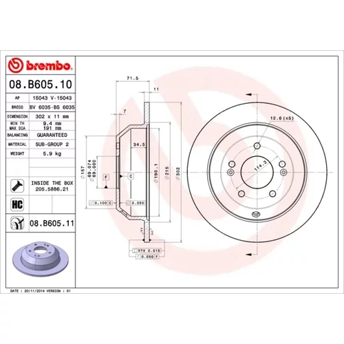 Brzdový kotúč BREMBO 08.B605.11