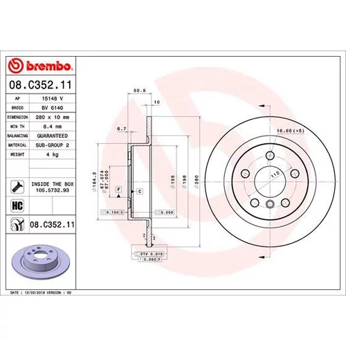 Brzdový kotúč BREMBO 08.C352.11