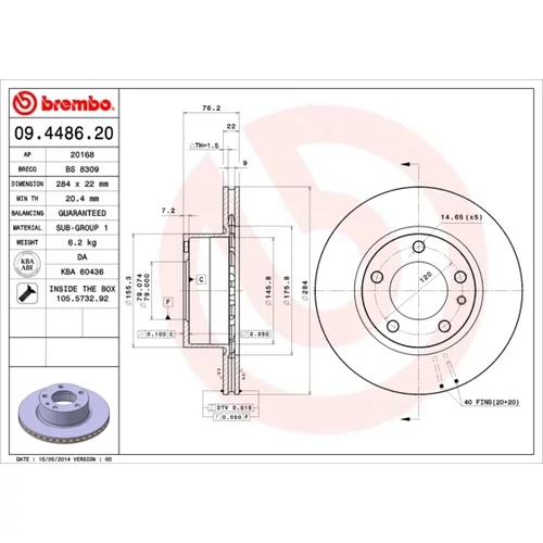 Brzdový kotúč BREMBO 09.4486.20