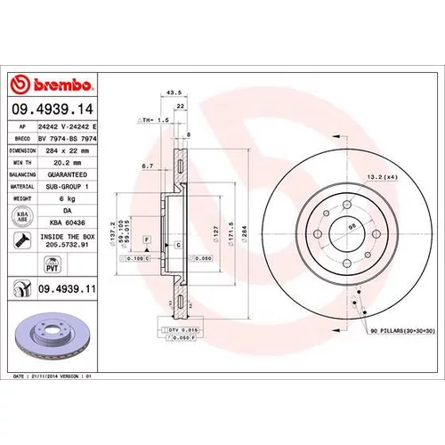 Brzdový kotúč BREMBO 09.4939.11