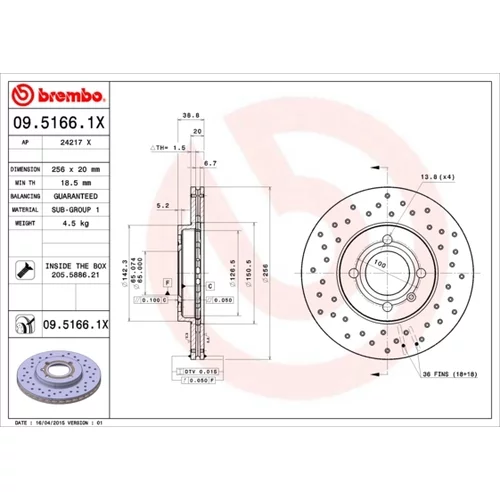 Brzdový kotúč BREMBO 09.5166.1X