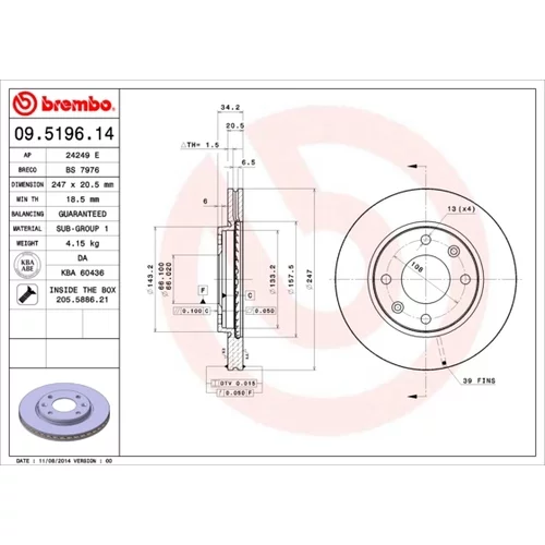 Brzdový kotúč BREMBO 09.5196.11