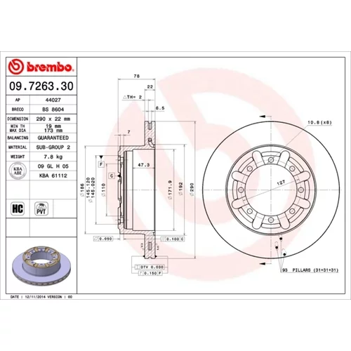 Brzdový kotúč BREMBO 09.7263.30