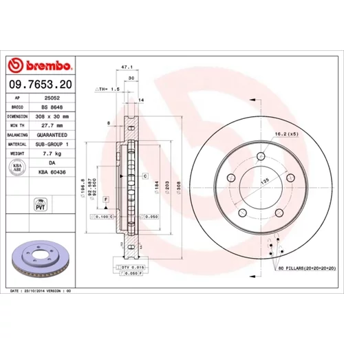 Brzdový kotúč BREMBO 09.7653.20